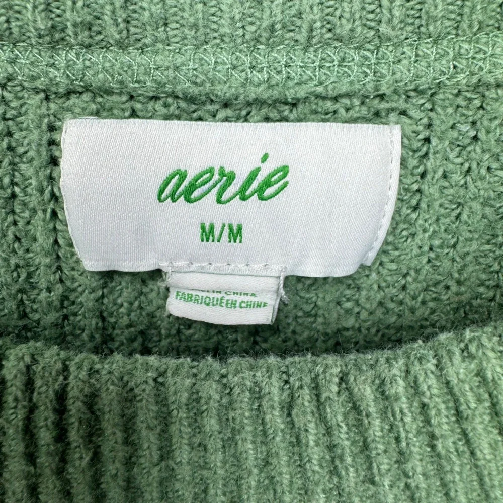 Aerie Womens M‎ Sage Green Oversized Ribbed Crew Neck Cotton Blend Knit Sweater